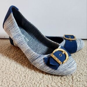 Dr. Scholl's Blue and Gray Flats with Gold Accent Buckle